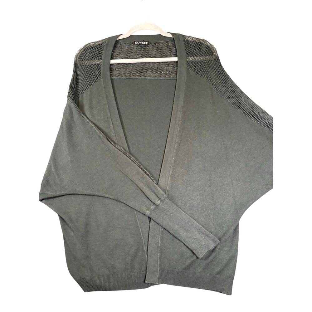 Express S/P Olive Green Mesh Detail Open Front Cardigan
